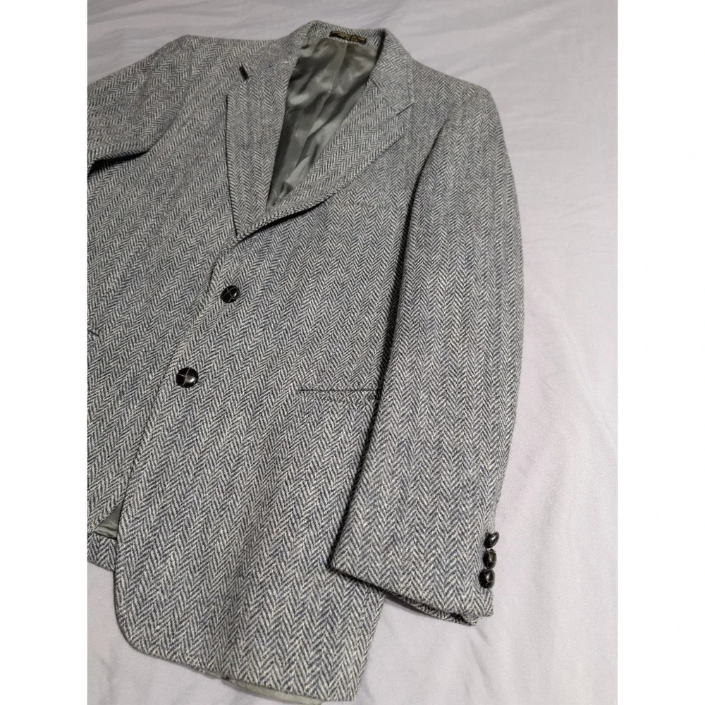 Vintage Harris Tweed Blazer Mens 40 42 Gray Herringbone Wool Anderson-Little USA